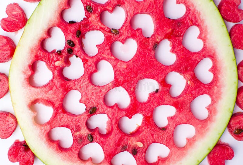 Watermelon Fruit with Heart Shaped Cut Outs Stock Photo - Image of cute ...