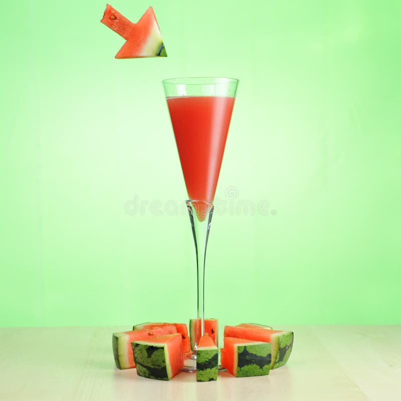 Watermelon juice in cocktail glass stock photo
