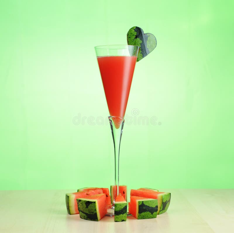Watermelon juice in cocktail glass with watermelon royalty free stock photos