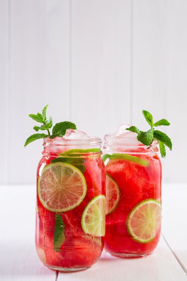 Watermelon, Lime and Mint Infused Water Stock Image - Image of nutritious,  mint: 123456199