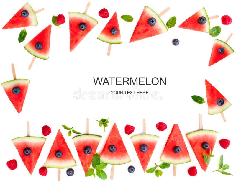 Watermelon slice popsicles frame isolated on white background. royalty free stock images Watermelon slice popsicles frame isolated on white background. royalty free stock images