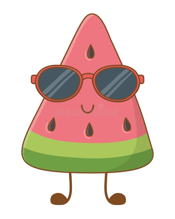 Watermelon Smiling with Sunglasses Cartoon Stock Vector - Illustration