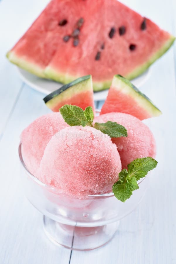 Watermelon sorbet in bowl stock image. Image of flavor - 73041493