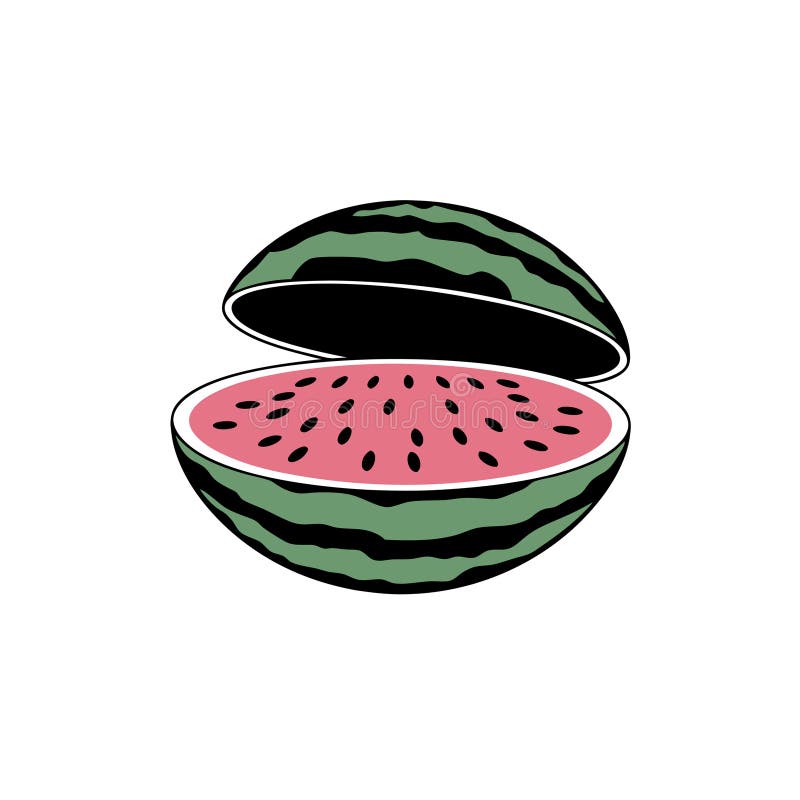 Watermelon Vector Illustration Open Fruit Slice with Seeds on Purple Background stock illustration