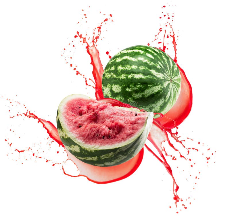 Watermelons in Juice Splash Isolated on a White Background S