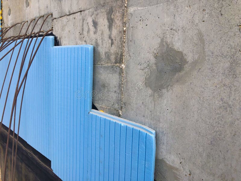 Waterproofing and Thermal Insulation of Concrete Building Walls Stock