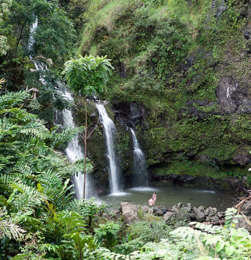 Waterval op Hana Highway Maui Hawaii stock afbeelding Waterval op Hana Highway Maui Hawaii stock afbeelding