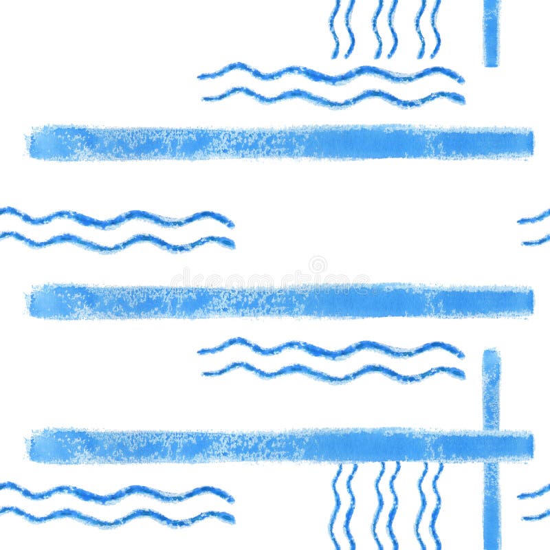 Waterverf abstract naadloos patroon met blauwe horizontale strepen en golven stock illustratie Waterverf abstract naadloos patroon met blauwe horizontale strepen en golven stock illustratie