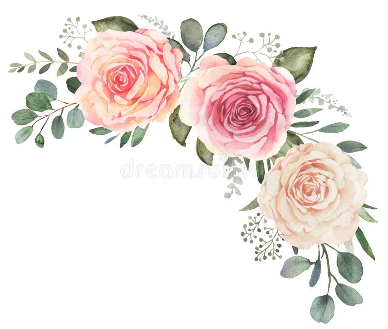 Waterverf bloemenboeket met rozen en eucalyptus stock illustratie Waterverf bloemenboeket met rozen en eucalyptus stock illustratie