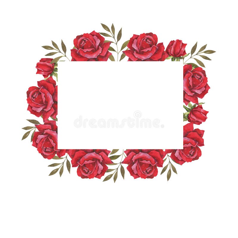 Waterverf botanische illustratie met rode rozen Huwelijkskaders, de kaart van de huwelijksuitnodiging Felicitatie kaart royalty-vrije illustratie Waterverf botanische illustratie met rode rozen Huwelijkskaders, de kaart van de huwelijksuitnodiging Felicitatie kaart royalty-vrije illustratie