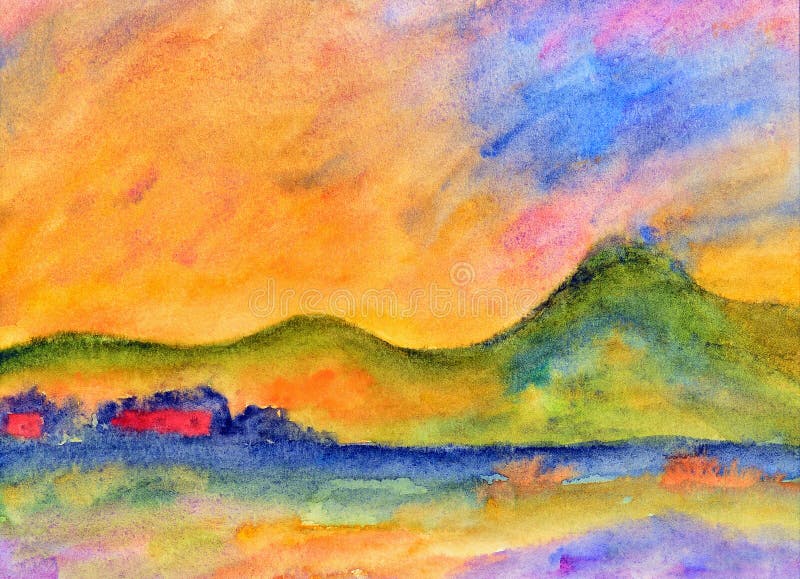 Waterverf het schilderen, landschap stock illustratie Waterverf het schilderen, landschap stock illustratie