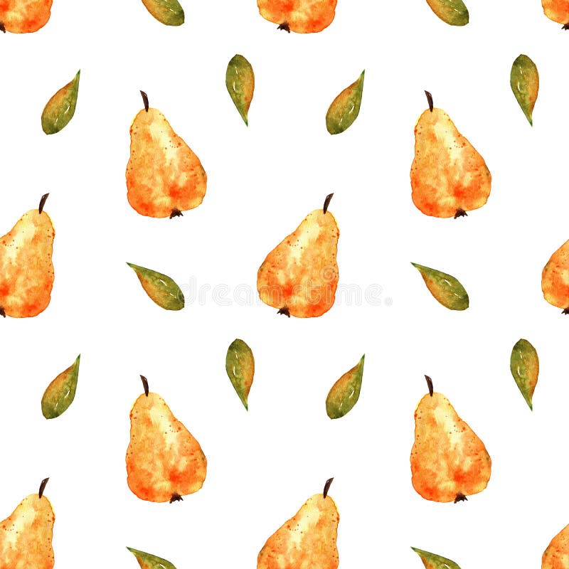 Waterverf naadloos patroon met smakelijke peren op een witte achtergrond stock illustratie Waterverf naadloos patroon met smakelijke peren op een witte achtergrond stock illustratie