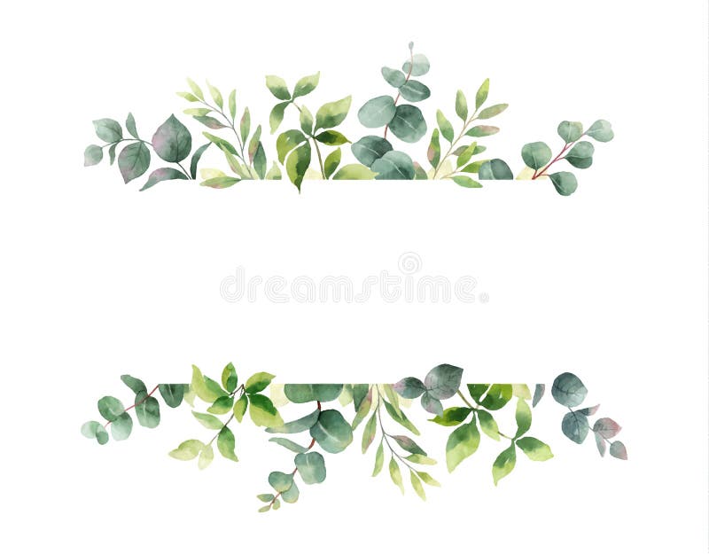 Waterverf vectorhand die horizontale banner met groene bladeren en takken schilderen