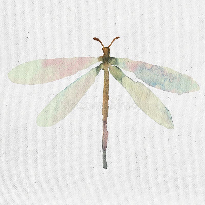 Watercolor illustration of a dragonfly silhouette on a paper texture background. Watercolor illustration of a dragonfly silhouette on a paper texture background