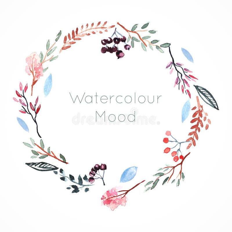 Waterverfkader met bessen en bloemen royalty-vrije illustratie Waterverfkader met bessen en bloemen royalty-vrije illustratie