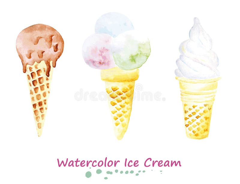 Waterverfreeks van roomijs in de kegel Geschilderde hand royalty-vrije illustratie Waterverfreeks van roomijs in de kegel Geschilderde hand royalty-vrije illustratie
