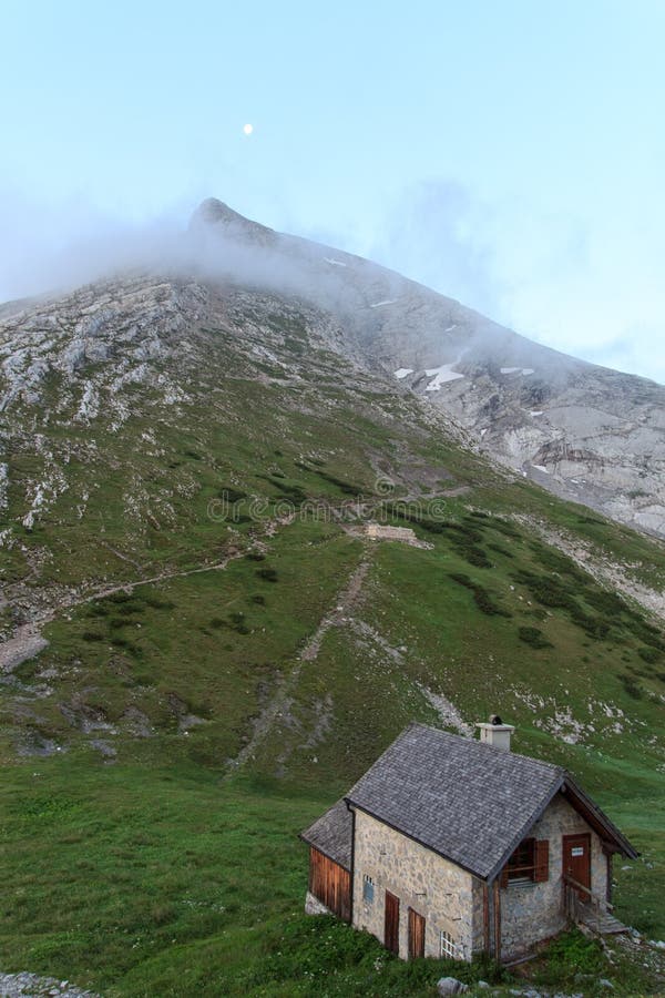 Watzmannhaus winter lodge royalty free stock image