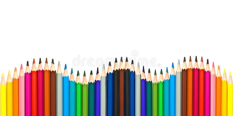 Wave of colorful wooden pencils isolated on white stock photo