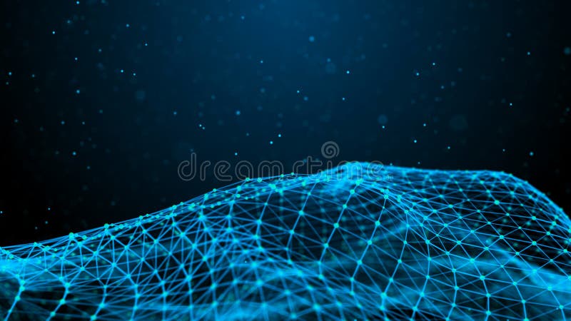 Wave with many dots. Network of bright particles connected by lines. Abstract digital background. 3d rendering. Wave with many dots. Network of bright particles connected by lines. Abstract digital background. 3d rendering