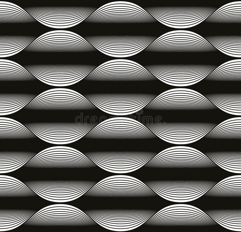 Wave lines seamless pattern, abstract geometric black and white vector illustration
