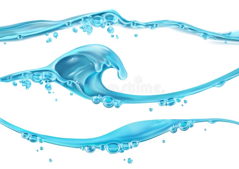 Wave of water and bubbles, 3d vector set vector illustration Wave of water and bubbles, 3d vector set vector illustration