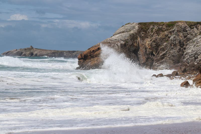 Waves of Atlantic Ocean on wild coast of the peninsula of Quiberon in Brittany royalty free stock photos Waves of Atlantic Ocean on wild coast of the peninsula of Quiberon in Brittany royalty free stock photos