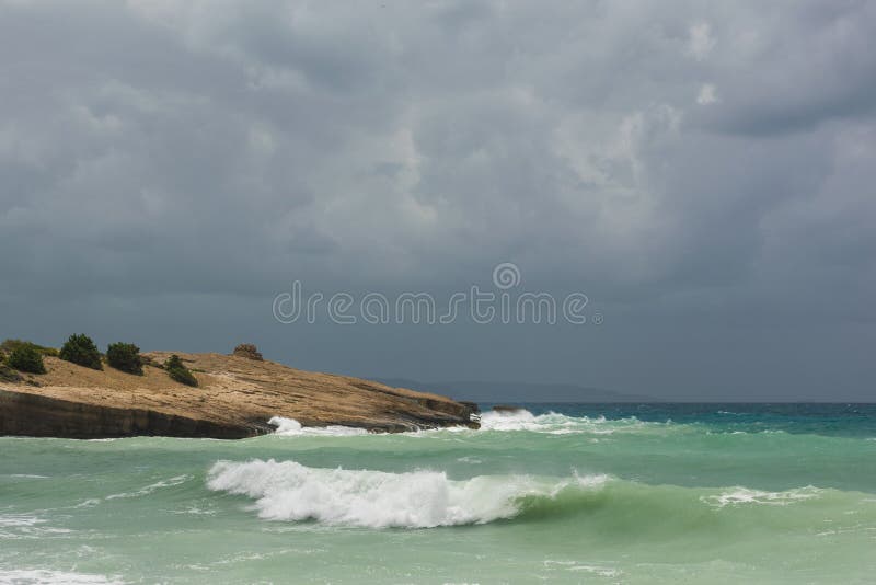 Waves in a bay of the Aegean Sea in Rhodes royalty free stock image Waves in a bay of the Aegean Sea in Rhodes royalty free stock image