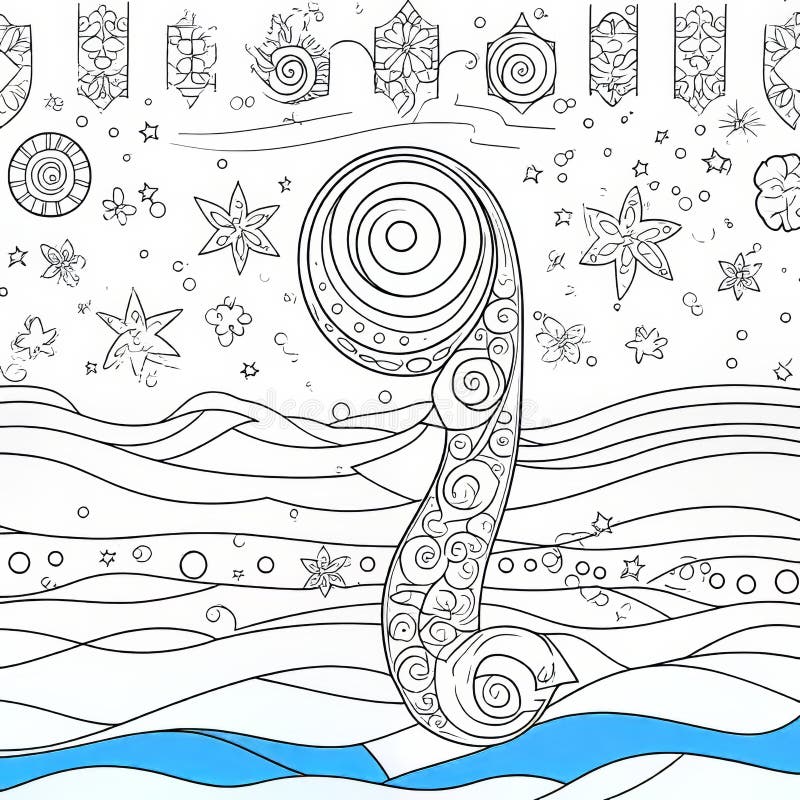 Waves and clouds, forming a seamless abstract hand-drawn pattern. stock photos