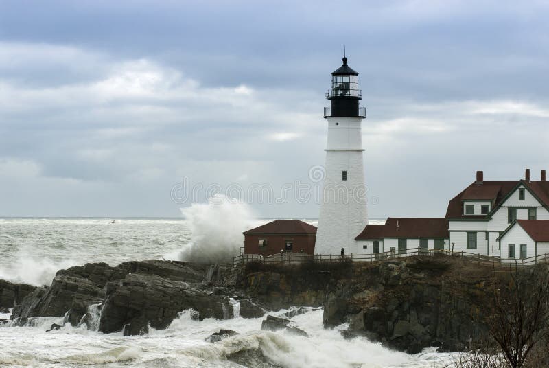 Waves Crash Next to Oldest Lighthouse in Maine