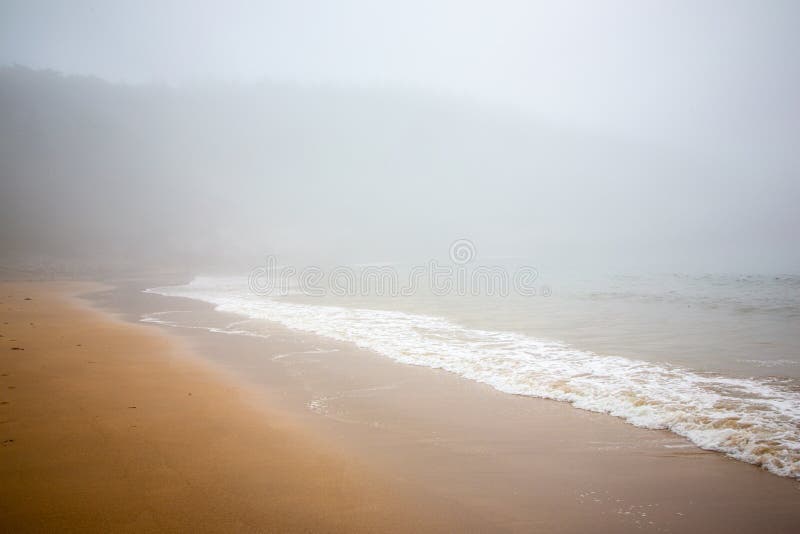 Waves and fog coming in at Sand Beach, Acadia National Park, Maine, USA