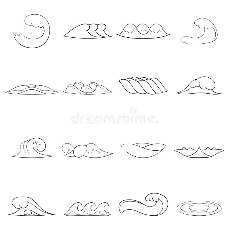Waves Icon Set Outline Stock Vector Illustration Of Isolated 238830630