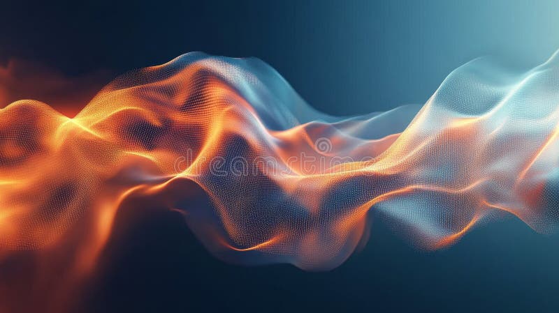 Abstract waves of light and color flowing in a vibrant digital landscape at early morning stock image
