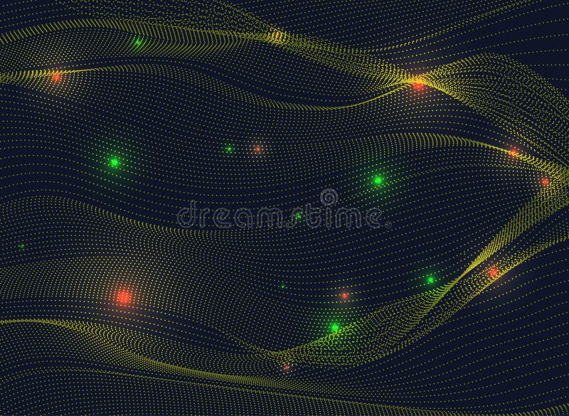 Waves from Points, Glow Lights, Abstract Background Stock Vector