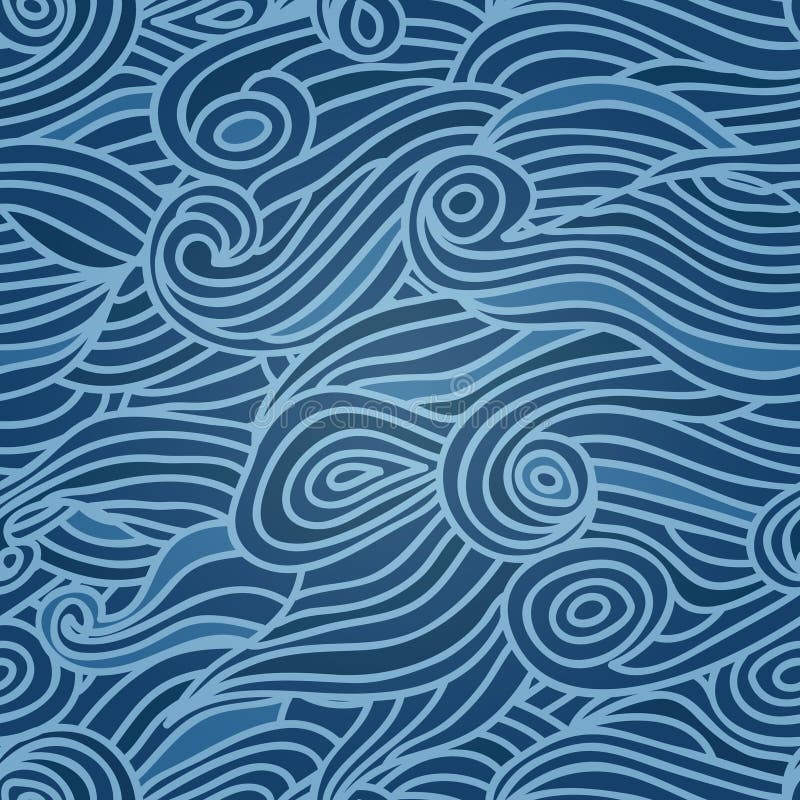 Waves seamless pattern, deep sea background
