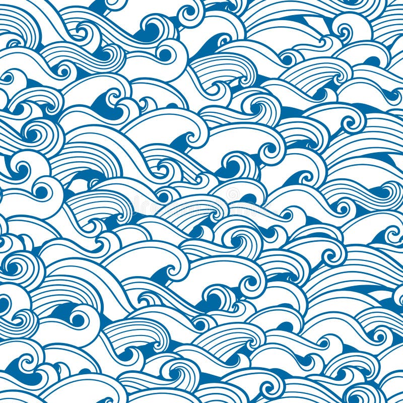 Waves seamless pattern. Vector illustration with curly sea waves. royalty free illustration Waves seamless pattern. Vector illustration with curly sea waves. royalty free illustration
