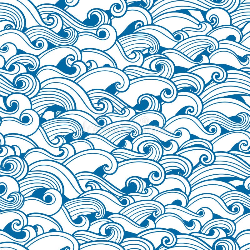 Waves Seamless Pattern. Vector Illustration with Curly Sea Waves Stock ...