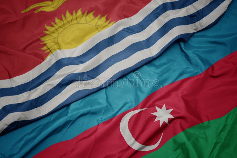 Waving Colorful Flag Of Azerbaijan And National Flag Of Kiribati Stock