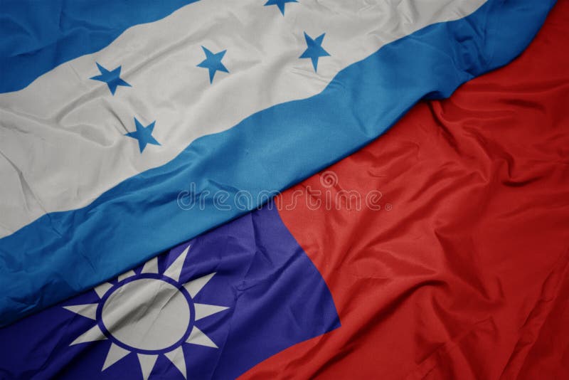 waving colorful flag of taiwan and national flag of honduras