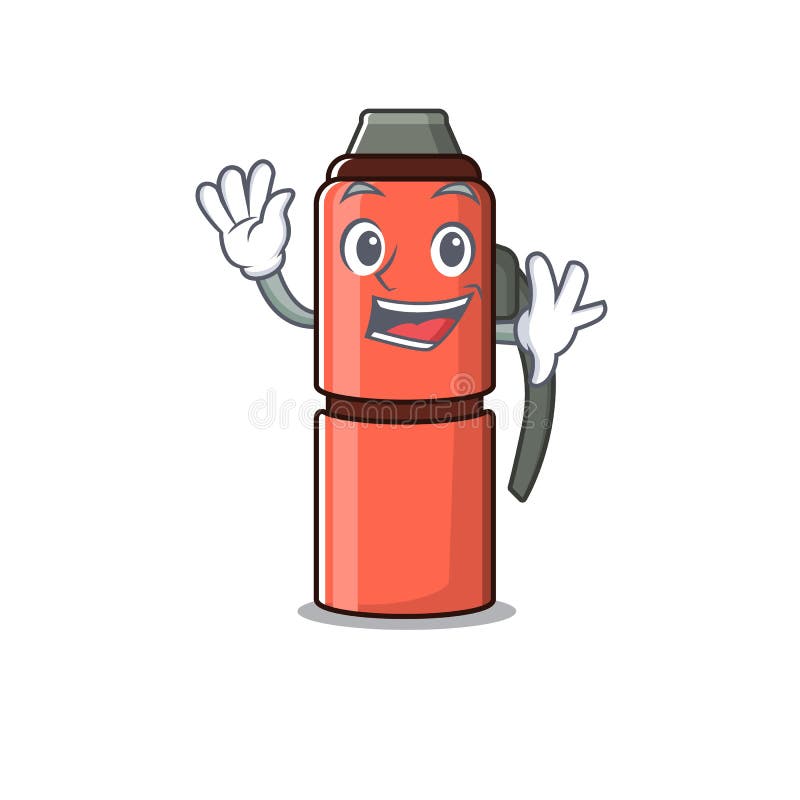 Waving Cute Smiley Thermos Bottle Scroll Cartoon Character Design Stock