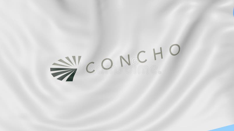 Waving flag with Concho Resources logo. Seamles loop 4K editorial animation