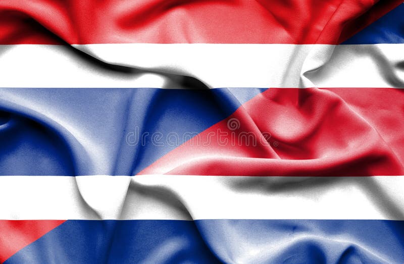 Thailand and Costa Rica Two Flags Textile Cloth, Fabric Texture Stock