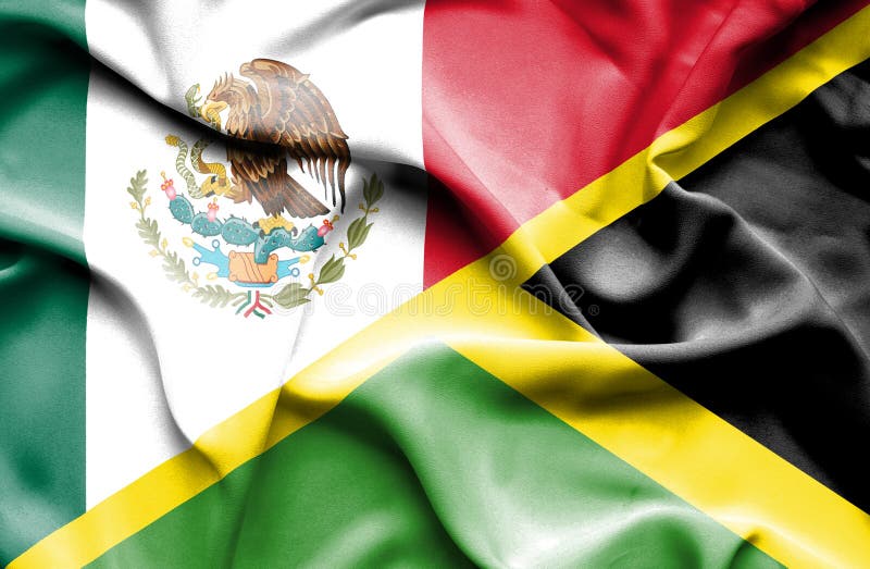 Jamaica and Mexico Flags Together, Fabric Texture, Thunder Icon, 3D