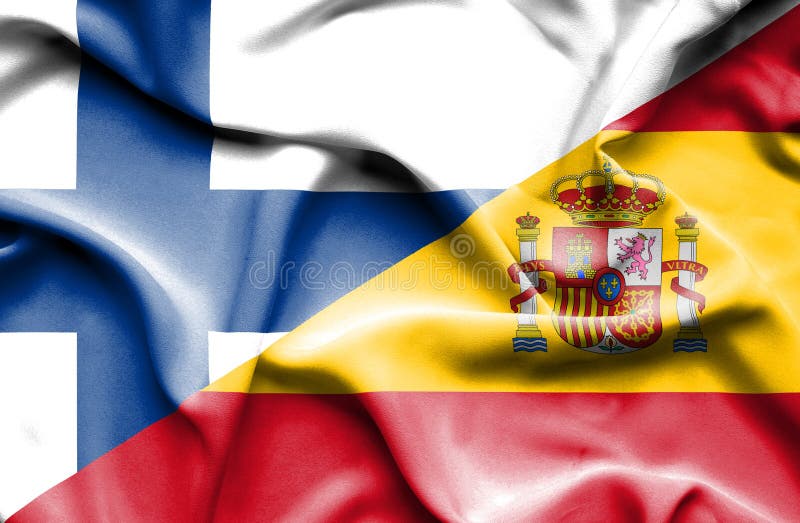 Spain Vs Finland, FInnish Smoky Mystic Flags Placed Side by Side. Thick