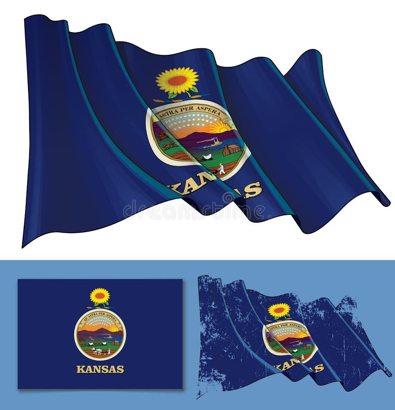 Waving Flag of the State of Kansas Stock Vector Illustration of flat