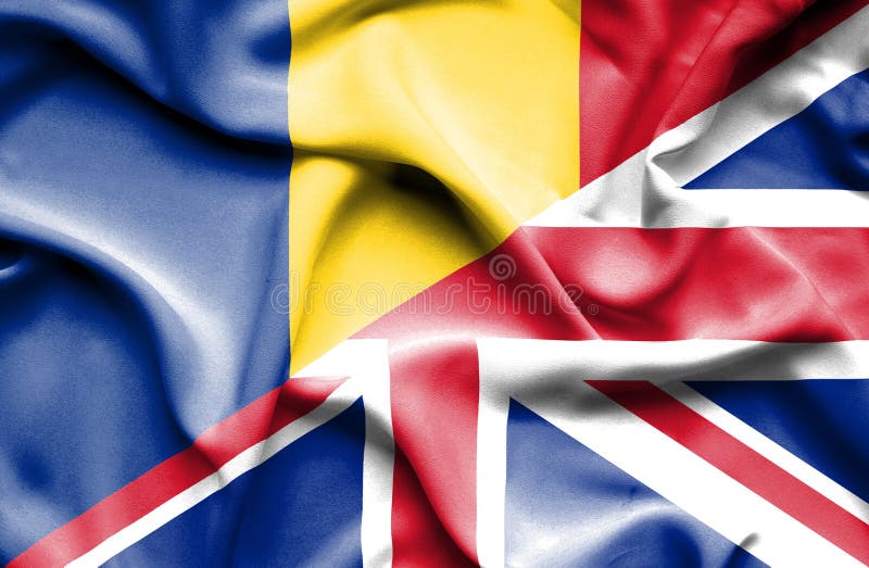 Waving flag of United Kingdom and Romania vector illustration