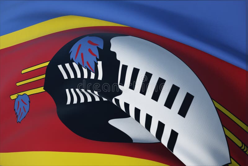 Waving flags of the world - flag of Eswatini. Closeup view, 3D illustration. stock illustration