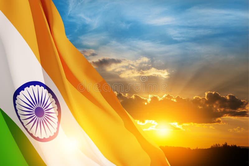 Waving India Flag on Sunset Sky. Background with Place for Your Text. 3d-rendering.  Stock Image - Image of festival, pride: 253292909