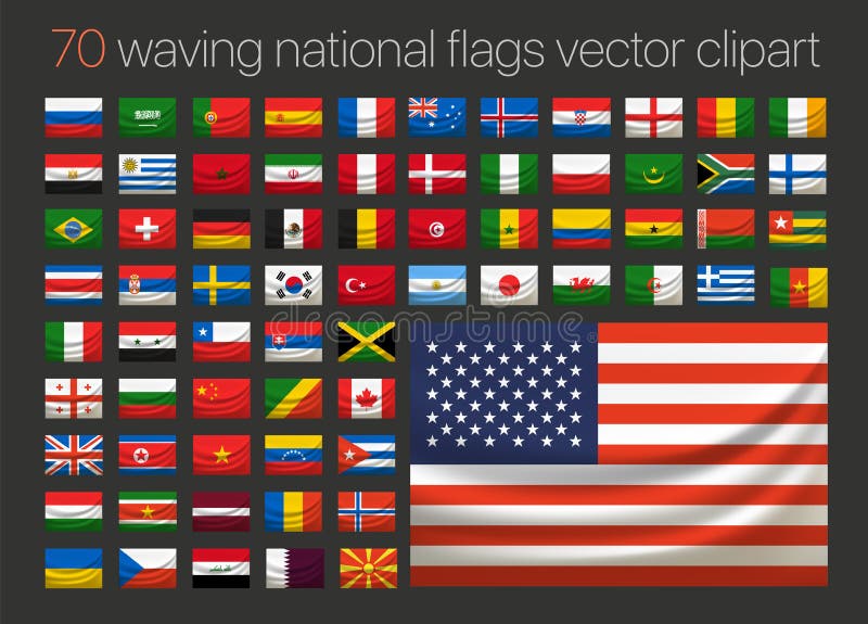 70 Waving National Flags Vector Clipart Stock Vector Illustration of