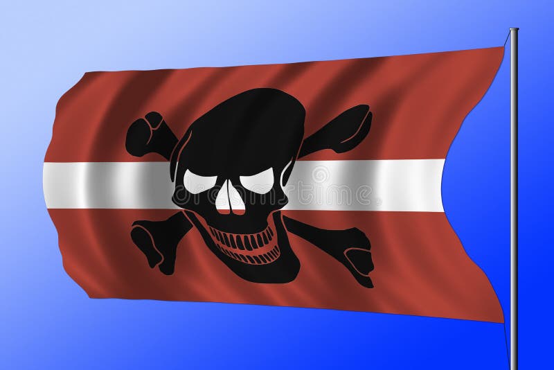 Waving pirate flag combined with Latvian flag. 