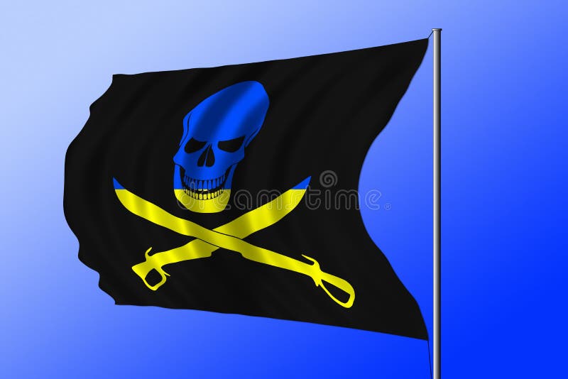 Agitando nero pirata bandiera immagine da euforico combinato colori da ucraino bandiera.